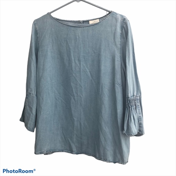 J. Jill Tops - J.Jill light denim blouse with ruffled sleeves lg.